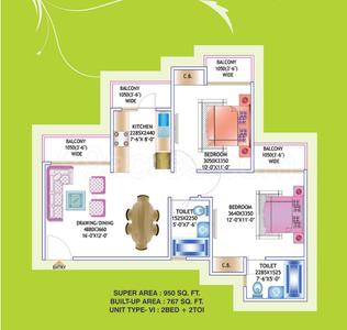 Gallery Cover Image of 950 Sq.ft 2 BHK Apartment for buy in Prateek Laurel, Sector 120 for 4400000