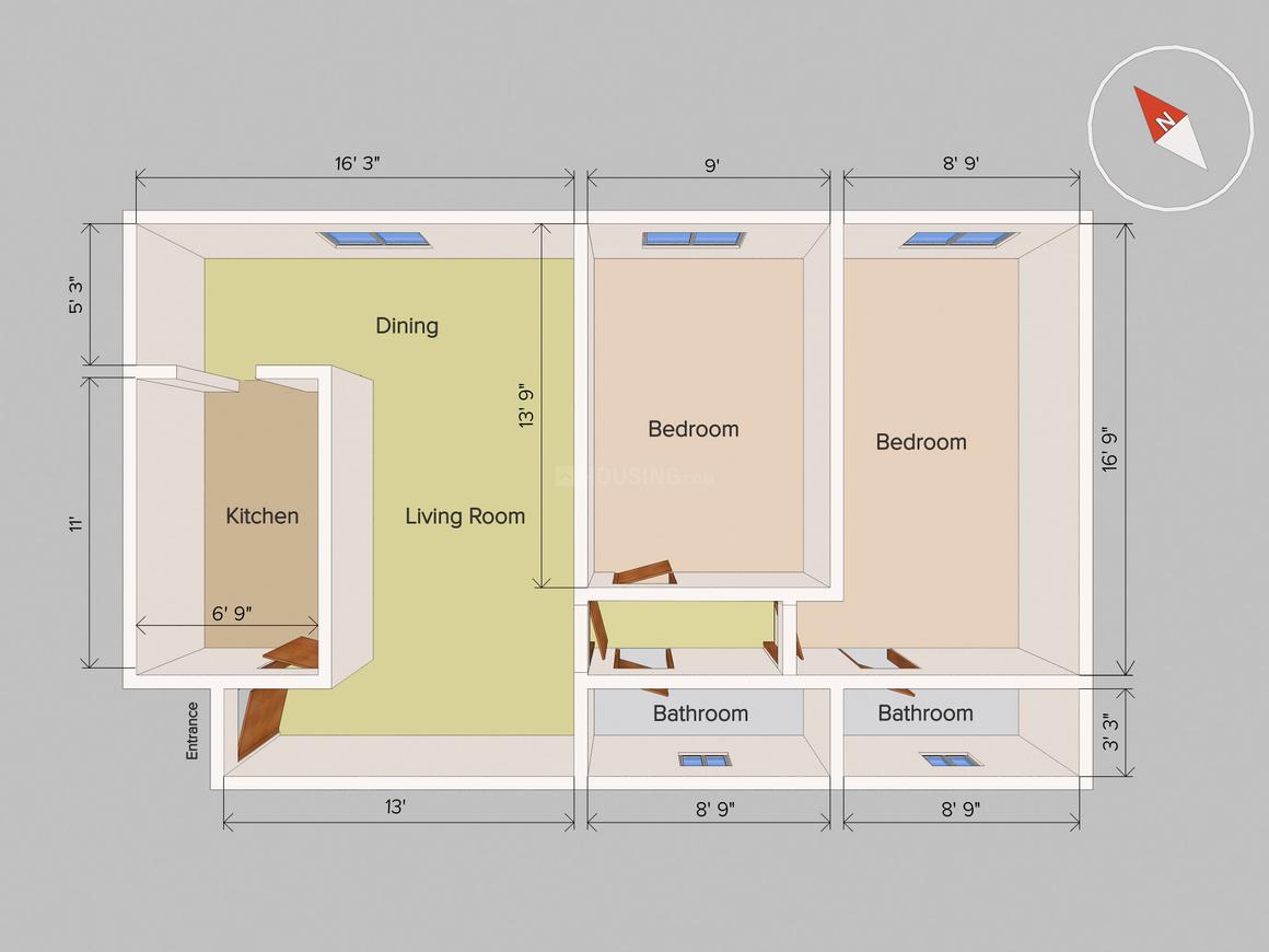 Floor Plan Floor Plan Image of 937 Sq.ft 2 BHK Apartment for buy in Wadala for 26000000