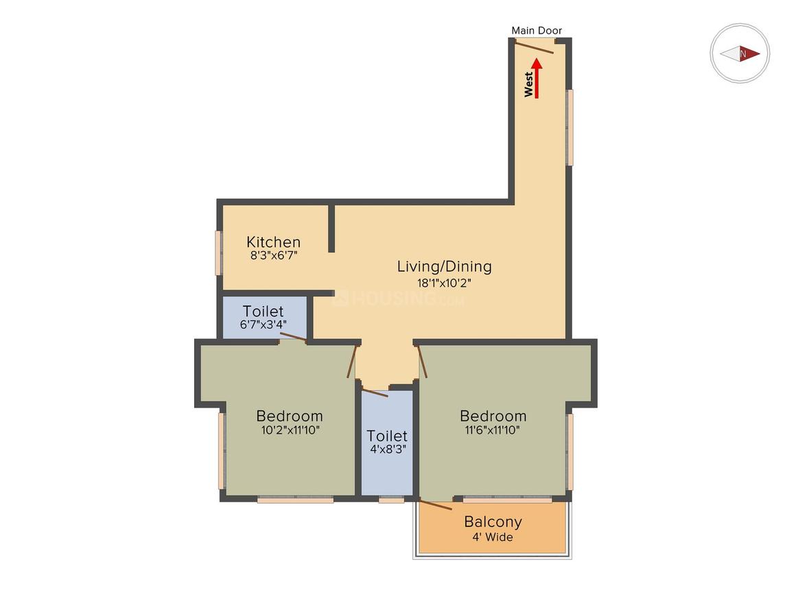 Floor Plan Floor Plan Image of 925 Sq.ft 2 BHK Apartment for buy in Mourigram for 2590000