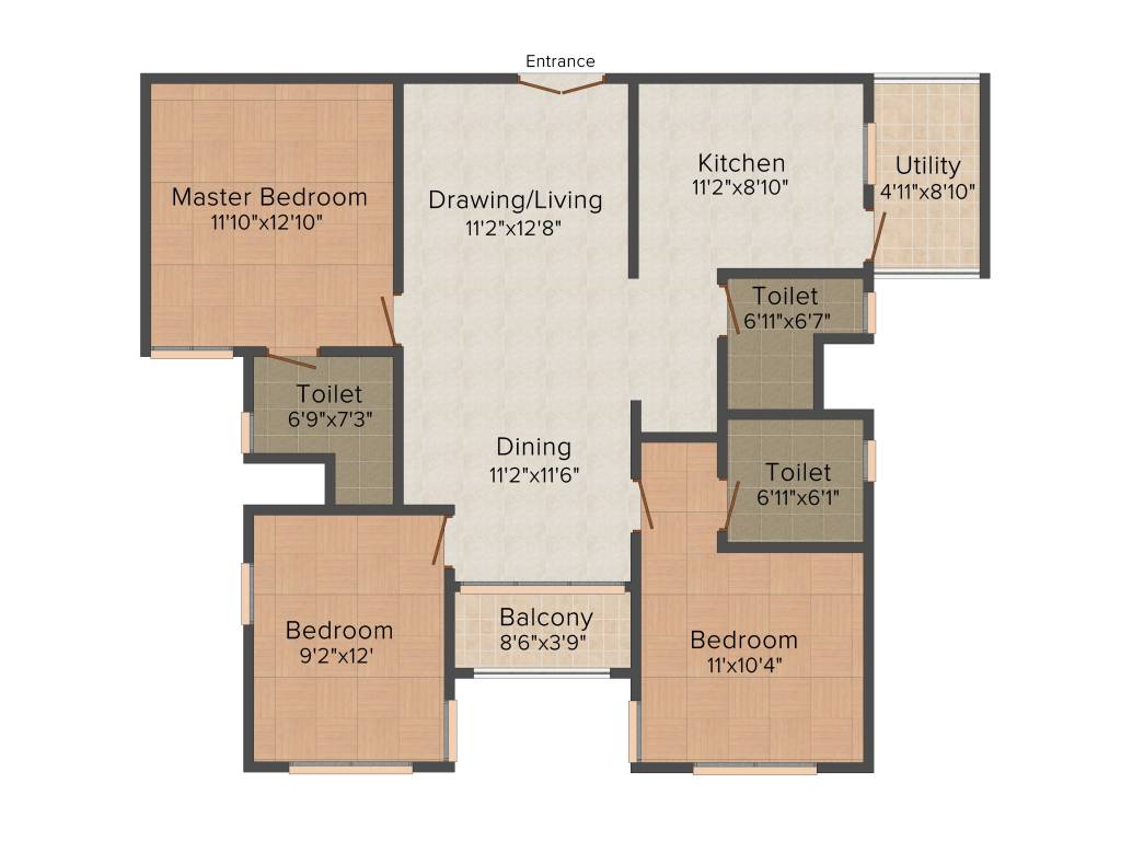 Floor Plan Floor Plan Image of 1918 Sq.ft 3 BHK Apartment for buy in Brookefield for 13300000