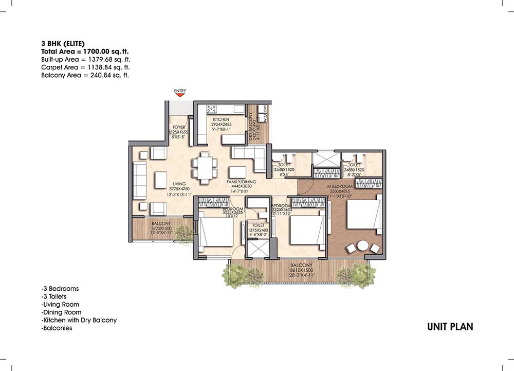 Floor Plan Floor Plan Image of 1700 Sq.ft 3 BHK Apartment for buy in Sector 150 for 8560000
