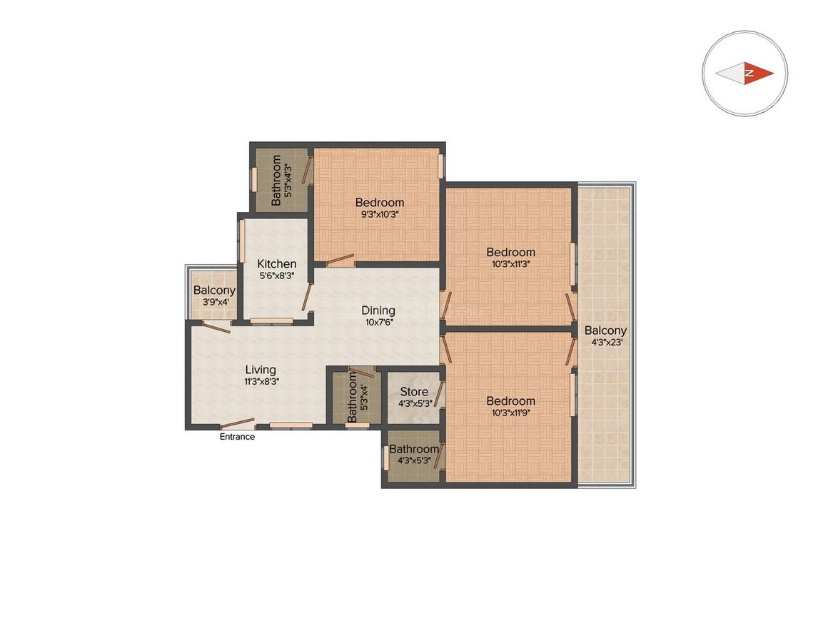 Floor Plan Floor Plan Image of 1415 Sq.ft 3 BHK Apartment for buy in Nehru Nagar for 7500000