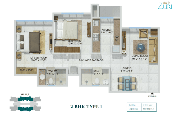 Floor Plan Floor Plan Image of 672 Sq.ft 1 BHK Apartment for buy in Thane West for 8200000