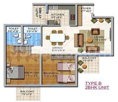Floor Plan Floor Plan Image of 1230 Sq.ft 2 BHK Apartment for buy in Whitefield for 7862000