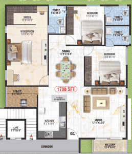 BHK 1700 Sqft Flat for sale at Kothanur, North Bangalore