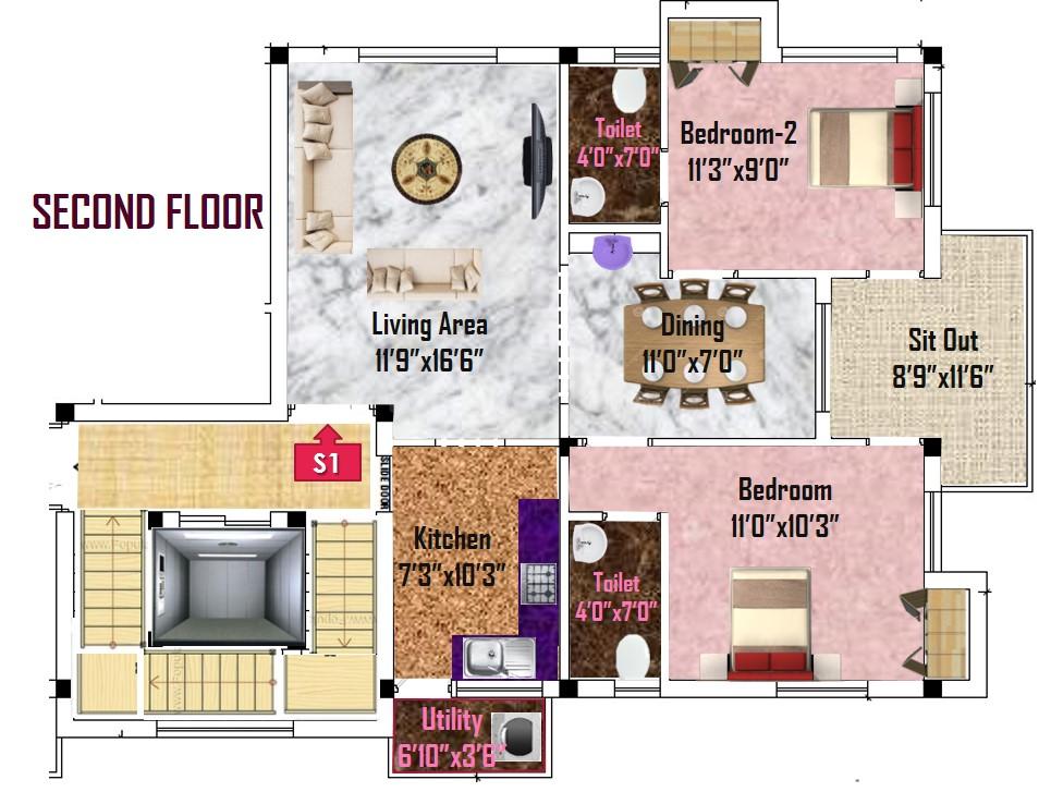 Floor Plan Floor Plan Image of 1050 Sq.ft 2 BHK Apartment for buy in Anna Nagar West for 13600000