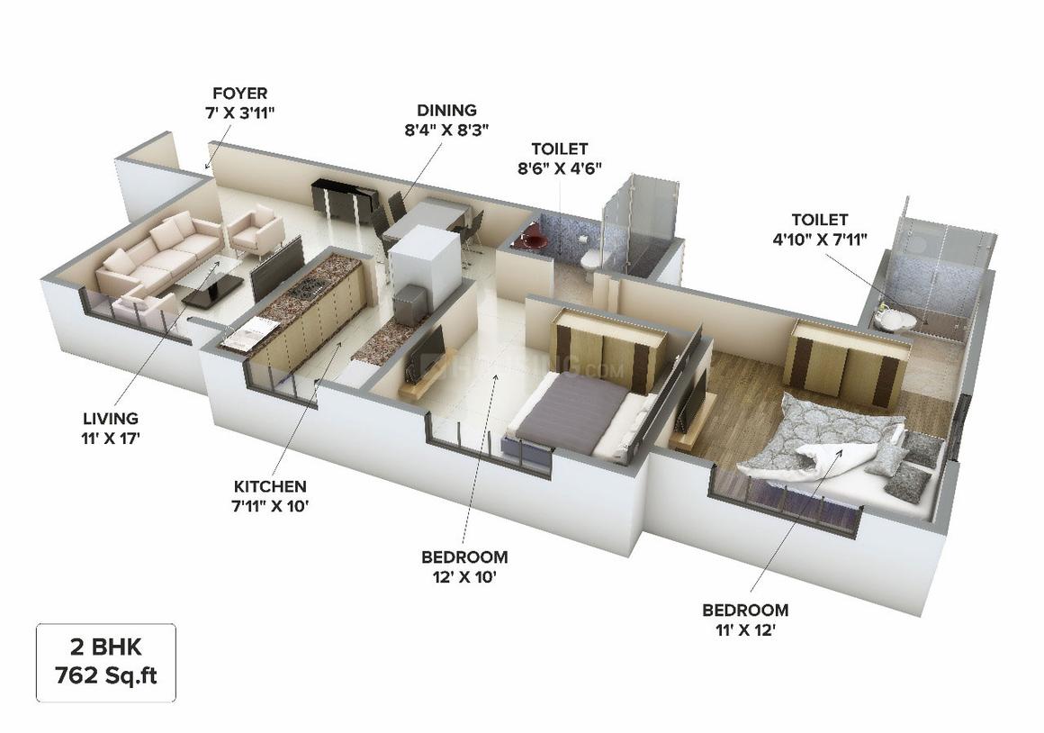 Floor Plan Floor Plan Image of 1000 Sq.ft 2 BHK Apartment for buy in Mulund West for 15000000