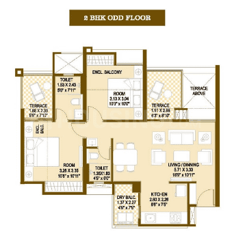 Floor Plan Floor Plan Image of 1001 Sq.ft 2 BHK Apartment for buy in Mundhwa for 5200000