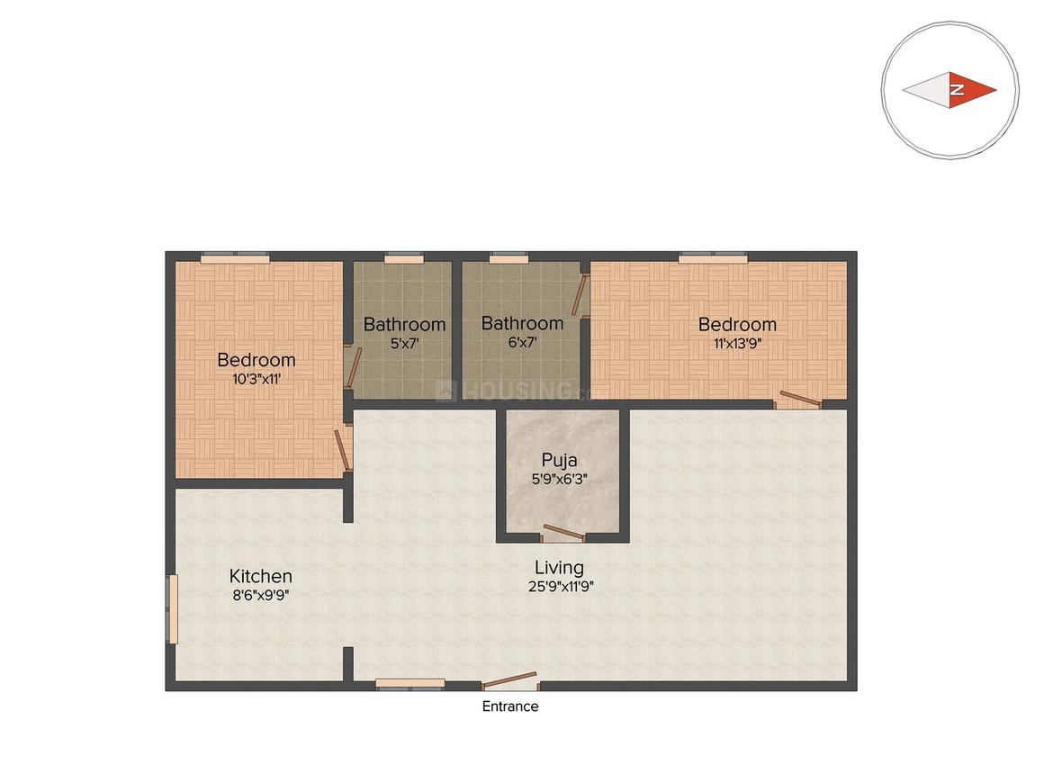 Floor Plan Floor Plan Image of 1100 Sq.ft 2 BHK Apartment for buy in Nagavara for 6000000