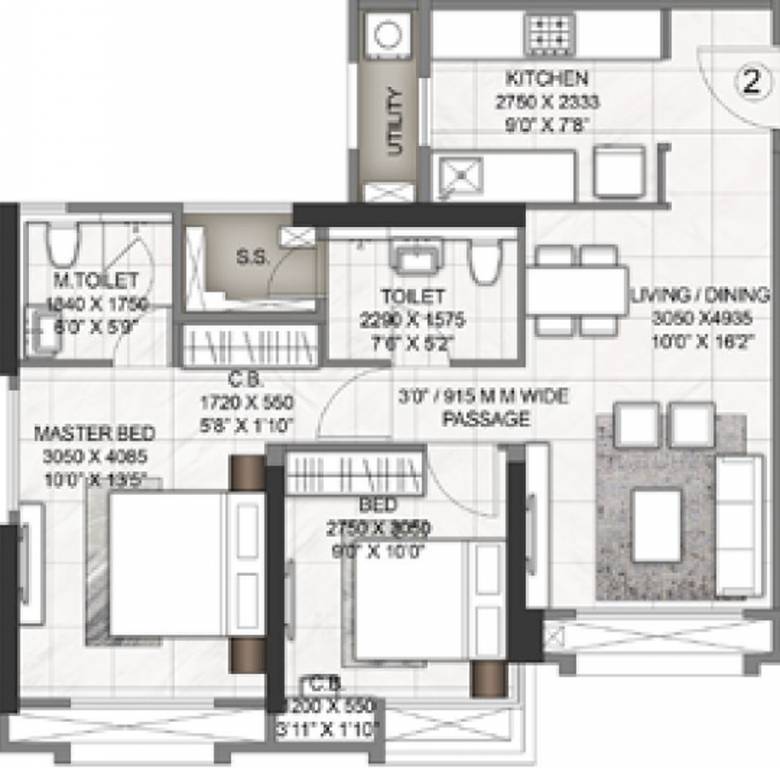Floor Plan Floor Plan Image of 1011 Sq.ft 3 BHK Apartment for buy in Thane West for 19300000